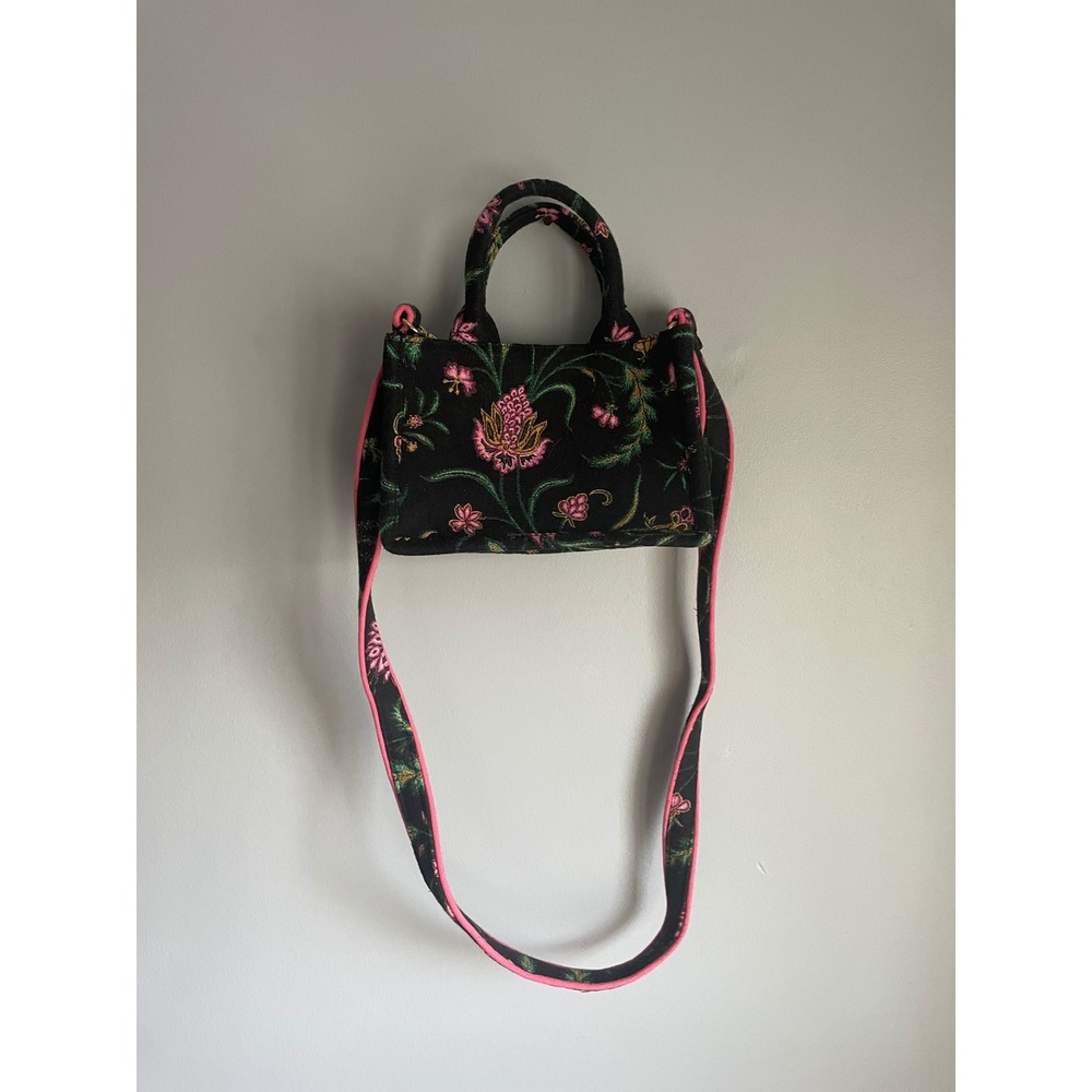 Shiraleah Chicago Floral Embroidered Mini Tote Crossbody Bag Black Pink Gold